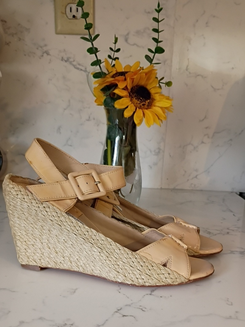 Diane Von Furstenberg Beige Espadrille Wedge Sandals